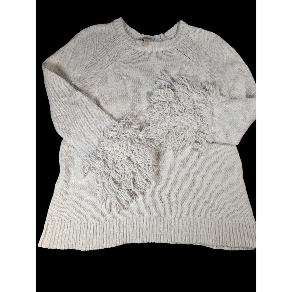 Michael Kors Knit Sweater Fringe Cuffs Womens Size M Ivory Off White Designer